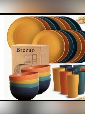 Brczuo 16-Piece Colorful Wheat Straw Dinnerware Set